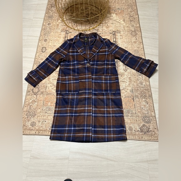 House of Harlow 1960 Plaid Trench Coat in Brown and Blue - Picture 4 of 13